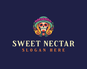 Mexican Calavera Festive Skull logo design