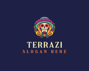 Mexican Calavera Festive Skull logo design