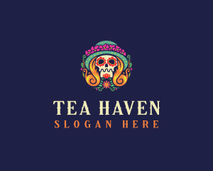 Mexican Calavera Festive Skull logo design