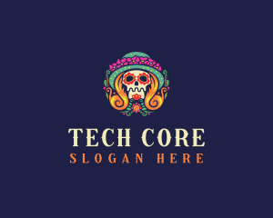 Mexican Calavera Festive Skull logo design