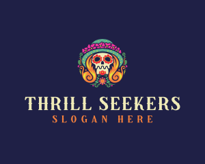 Mexican Calavera Festive Skull logo design