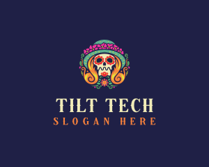 Mexican Calavera Festive Skull logo design