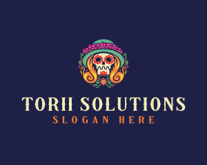 Mexican Calavera Festive Skull logo design