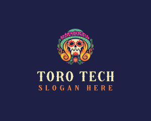 Mexican Calavera Festive Skull logo design