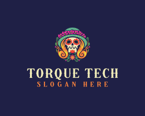 Mexican Calavera Festive Skull logo design