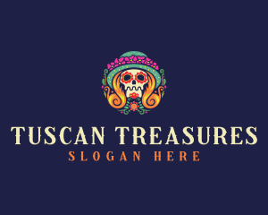 Mexican Calavera Festive Skull logo design