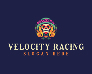 Mexican Calavera Festive Skull logo design