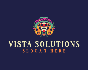 Mexican Calavera Festive Skull logo design