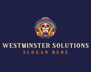 Mexican Calavera Festive Skull logo design