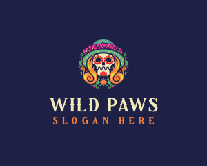 Mexican Calavera Festive Skull logo design