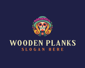 Mexican Calavera Festive Skull logo design