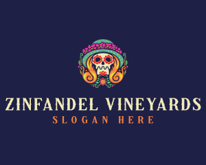 Mexican Calavera Festive Skull logo design