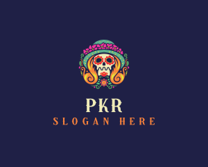 Mexican Calavera Festive Skull logo design