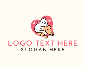 Cartoon - Cat Dog Heart logo design