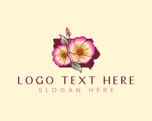 Blossom Flower - Iowa Map Wild Rose logo design