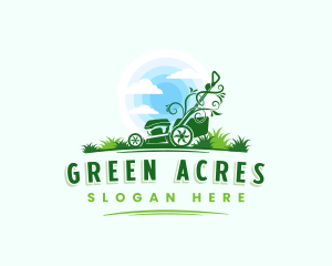Lawn Mower Grass Landscaping logo design