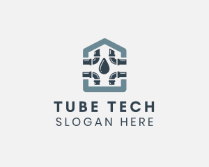 Tube - House Pipe Droplet Plumbing logo design