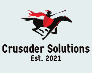 Crusader - Running Horse Knight logo design