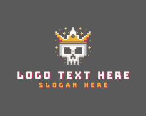 Pixel - Pixelated Skull Crown logo design