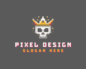 Pixelated Skull Crown logo design