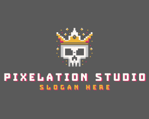 Pixelated Skull Crown logo design