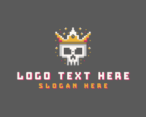8-bit - Pixelated Skull Crown logo design