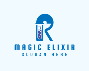 Potion - Blue Test Tube Letter R logo design