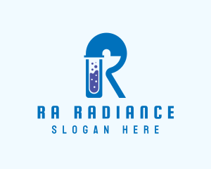 Blue Test Tube Letter R logo design