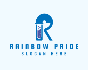 Blue Test Tube Letter R logo design