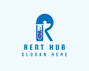 Blue Test Tube Letter R logo design