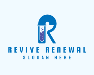 Blue Test Tube Letter R logo design