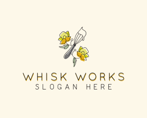 Whisk - Floral Whisk Baking logo design