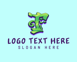 Mural Artist - Green Graffiti Art Letter T logo design