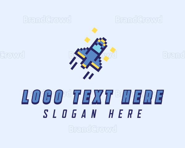 Pixel Spaceship Rocket Logo