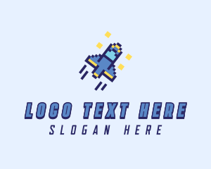 Y2k - Pixel Spaceship Rocket logo design