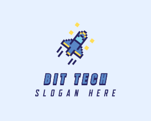 Pixel Spaceship Rocket logo design