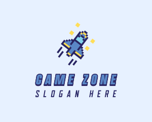 Pixel Spaceship Rocket logo design