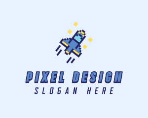 Pixel Spaceship Rocket logo design