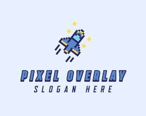 Pixel Spaceship Rocket logo design