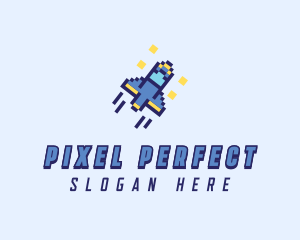 Pixel Spaceship Rocket logo design