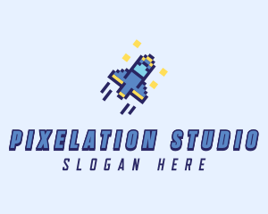 Pixel Spaceship Rocket logo design