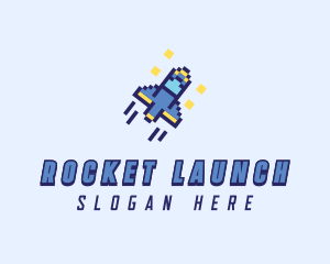 Pixel Spaceship Rocket logo design