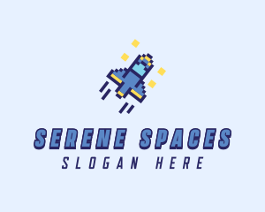 Pixel Spaceship Rocket logo design