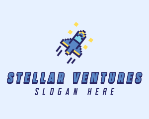 Pixel Spaceship Rocket logo design