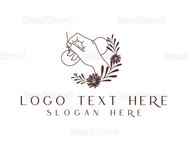 Hand Needle Thread Sewing Logo