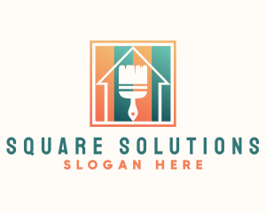 Square House Paint Brush  logo design