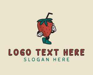 Strawberry - Walking Strawberry Smoothie logo design