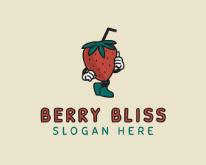 Strawberry - Walking Strawberry Smoothie logo design