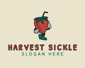 Walking Strawberry Smoothie logo design