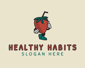 Walking Strawberry Smoothie logo design